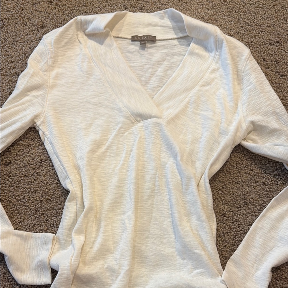 Lilla P Cream Wrap Blouse with Long Sleeves